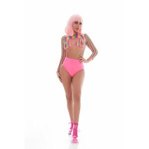 Rainbow Fishnet Festival Rave 4 Piece Set Shrug Bra Pasties One Size Outfit